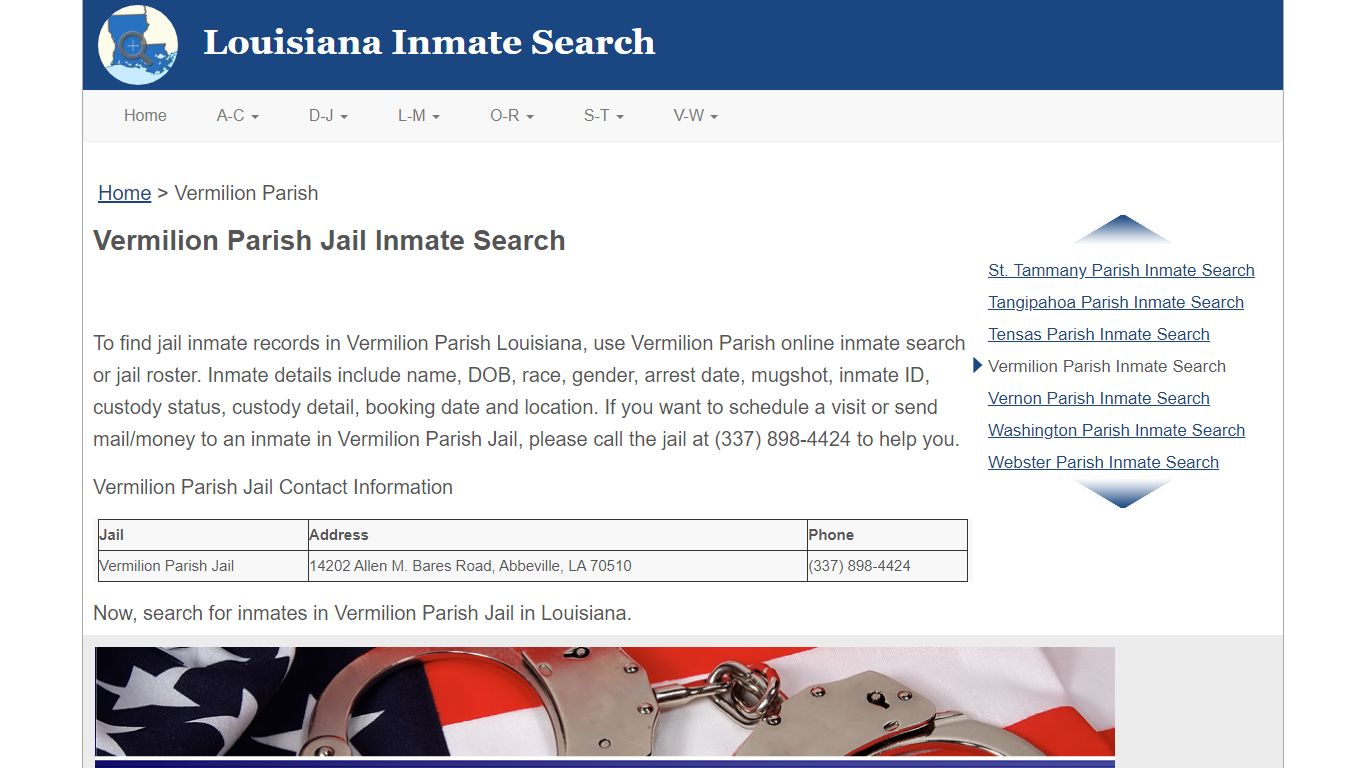 Vermilion Parish LA Jail Inmate Search