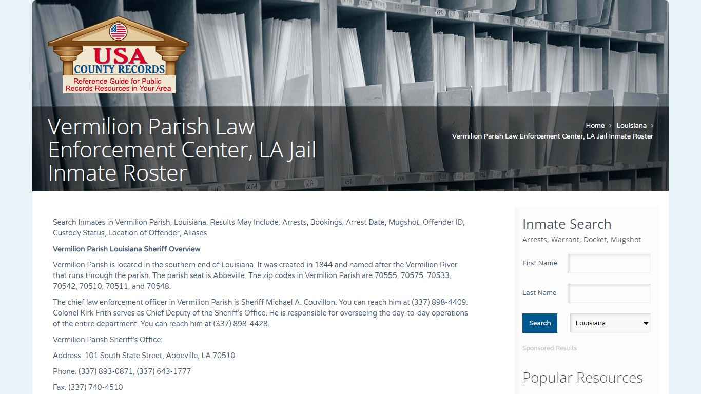 Vermilion Parish Law Enforcement Center, LA Jail Inmate Roster